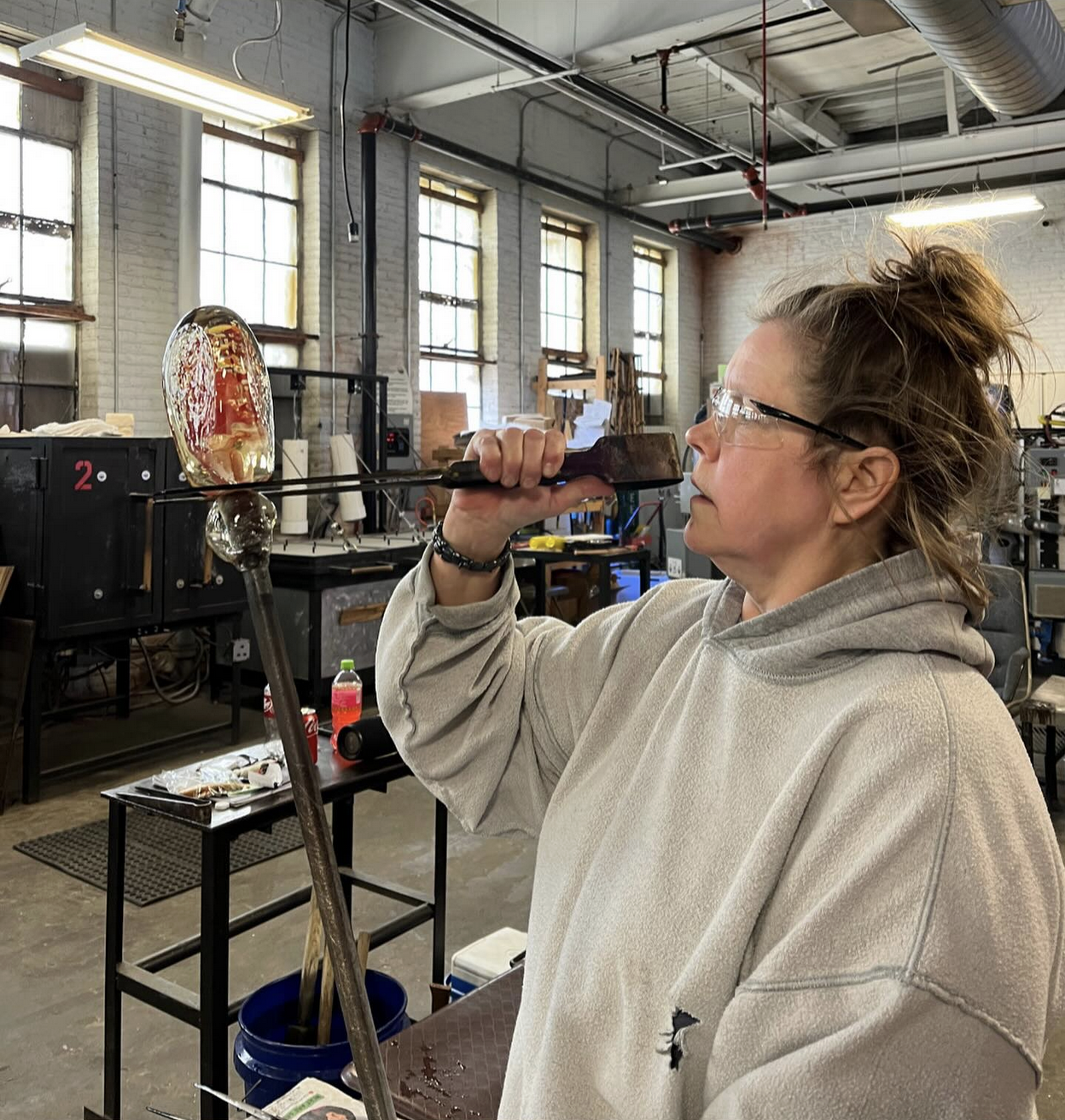 cathy working with glass